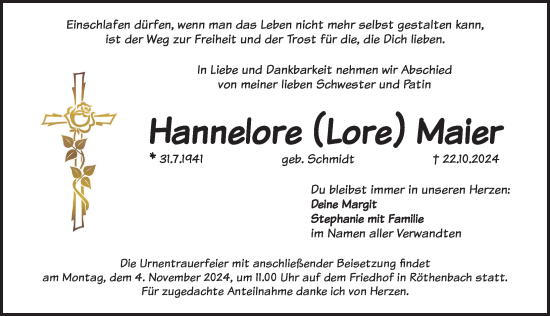 Traueranzeige von Hannelore Maier von Pegnitz-Zeitung
