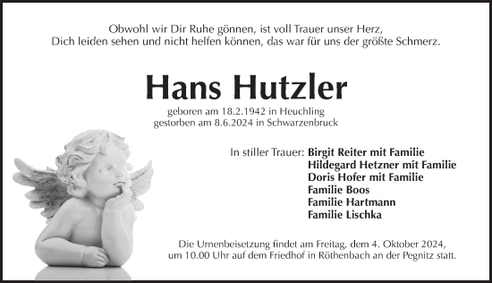Traueranzeige von Hans Hutzler von Pegnitz-Zeitung
