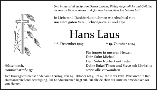 Traueranzeige von Hans Laus von Pegnitz-Zeitung