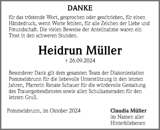 Traueranzeige von Heidrun Müller von Hersbrucker Zeitung Lokal
