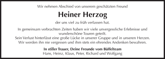Traueranzeige von Heiner Herzog von Pegnitz-Zeitung