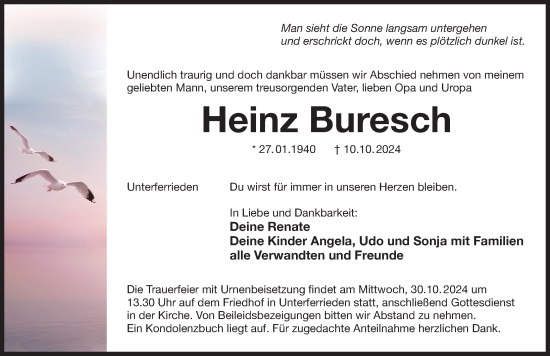 Traueranzeige von Heinz Buresch von Der Bote
