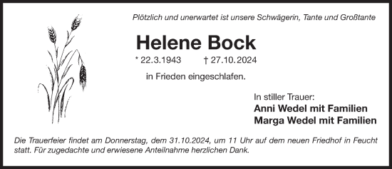Traueranzeige von Helene Bock von Der Bote
