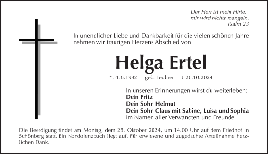 Traueranzeige von Helga Ertel von Pegnitz-Zeitung