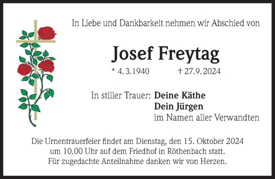 Traueranzeige von Josef Freytag von Pegnitz-Zeitung