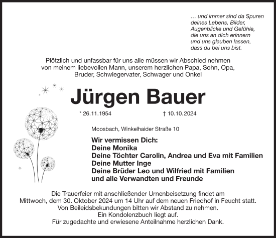 Traueranzeige von Jürgen Bauer von Der Bote