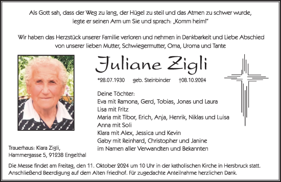 Traueranzeige von Juliane Zigli von Hersbrucker Zeitung Lokal