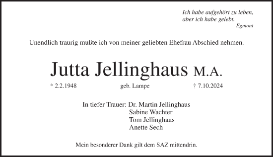 Traueranzeige von Jutta Jellinghaus von Pegnitz-Zeitung