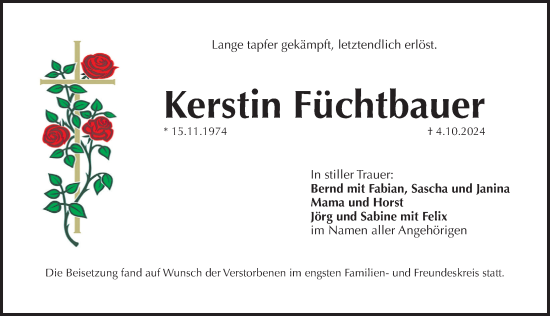 Traueranzeige von Kerstin Füchtbauer von Pegnitz-Zeitung