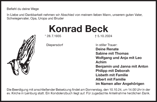 Traueranzeige von Konrad Beck von Pegnitz-Zeitung