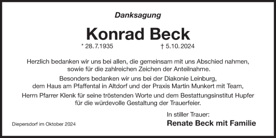 Traueranzeige von Konrad Beck von Pegnitz-Zeitung