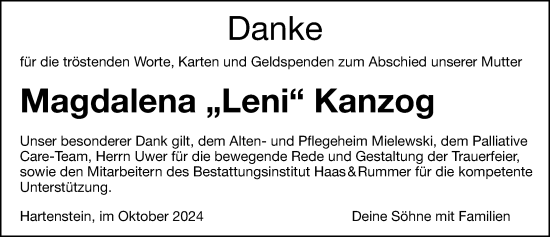 Traueranzeige von Magdalena Kanzog von Hersbrucker Zeitung Lokal