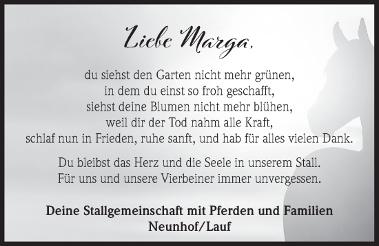 Traueranzeige von Marga  von Pegnitz-Zeitung