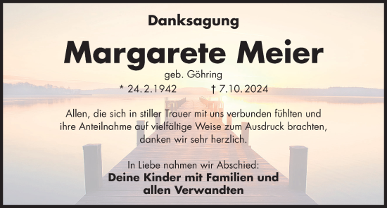 Traueranzeige von Margarete Meier von Der Bote