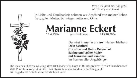 Traueranzeige von Marianne Eckert von Pegnitz-Zeitung