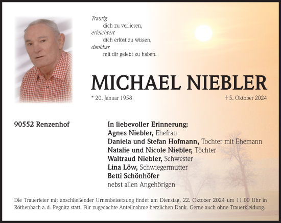 Traueranzeige von Michael Niebler von Pegnitz-Zeitung