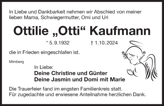 Traueranzeige von Ottilie Kaufmann von Der Bote