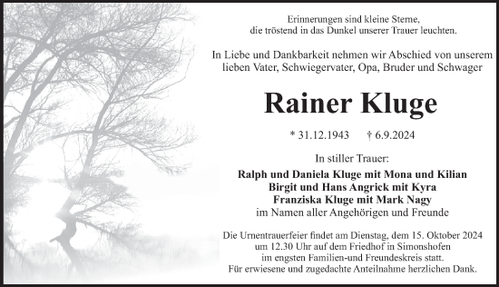 Traueranzeige von Rainer Kluge von Pegnitz-Zeitung