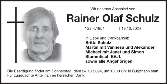 Traueranzeige von Rainer Olaf Schulz von Der Bote