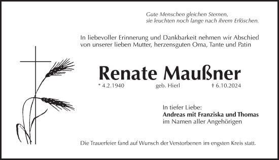 Traueranzeige von Renate Maußner von Pegnitz-Zeitung