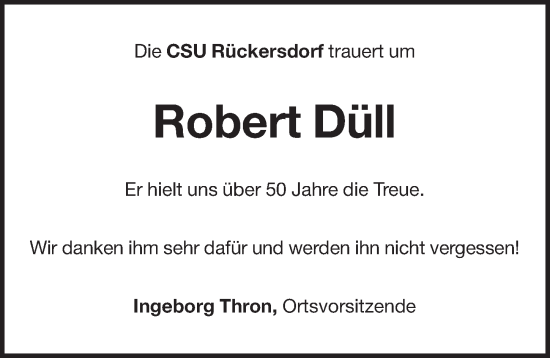 Traueranzeige von Robert Düll von Pegnitz-Zeitung