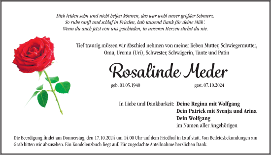 Traueranzeige von Rosalinde Meder von Pegnitz-Zeitung