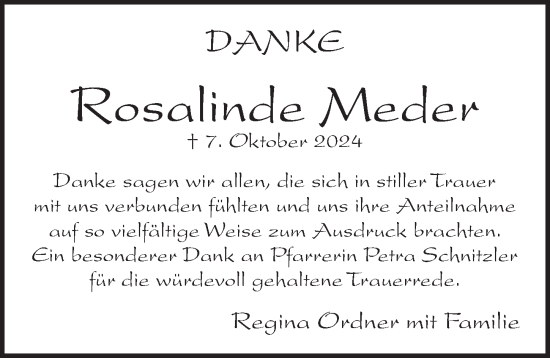 Traueranzeige von Rosalinde Meder von Pegnitz-Zeitung