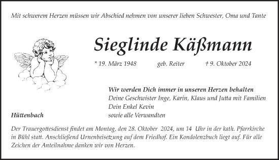 Traueranzeige von Sieglinde Käßmann von Pegnitz-Zeitung