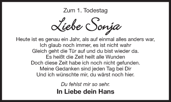 Traueranzeige von Sonja  von Der Bote