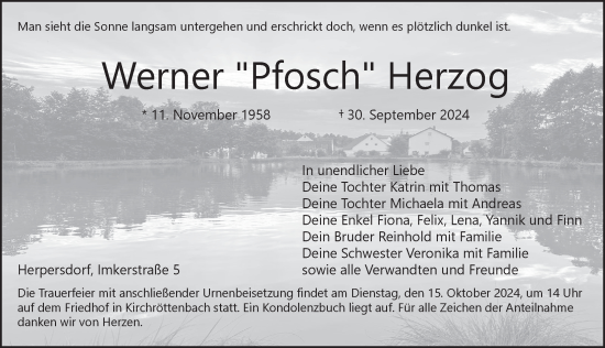 Traueranzeige von Werner Herzog von Pegnitz-Zeitung