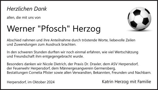 Traueranzeige von Werner Herzog von Pegnitz-Zeitung