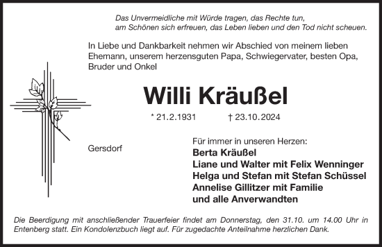 Traueranzeige von Willi Kräußel von Der Bote