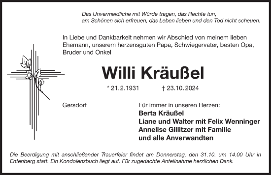 Traueranzeige von Willi Kräußel von Der Bote