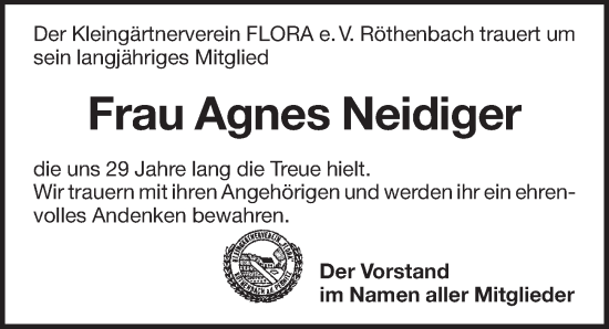 Traueranzeige von Agnes Neidiger von Pegnitz-Zeitung