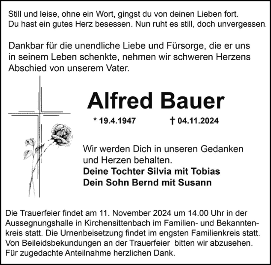Traueranzeige von Alfred Bauer von Hersbrucker Zeitung Lokal