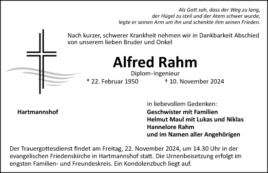 Traueranzeige von Alfred Rahm von Hersbrucker Zeitung Lokal