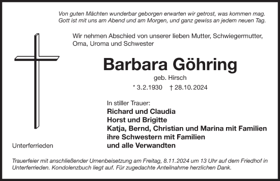 Traueranzeige von Barbara Göhring von Der Bote