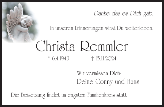 Traueranzeige von Christa Remmler von Der Bote