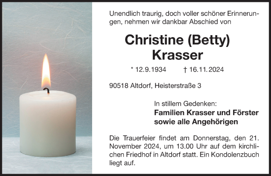 Traueranzeige von Christine Krasser von Der Bote