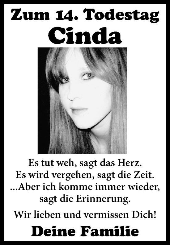 Traueranzeige von Cinda  von Hersbrucker Zeitung Lokal