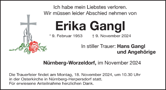 Traueranzeige von Erika Gangl von Der Bote