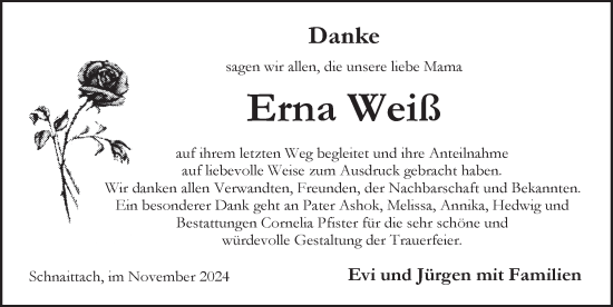 Traueranzeige von Erna Weiß von Pegnitz-Zeitung