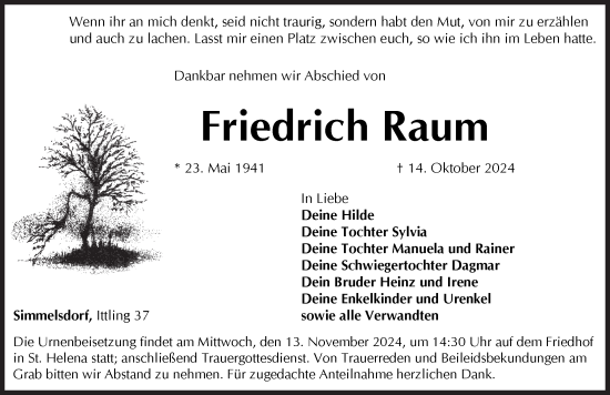 Traueranzeige von Friedrich Raum von Pegnitz-Zeitung