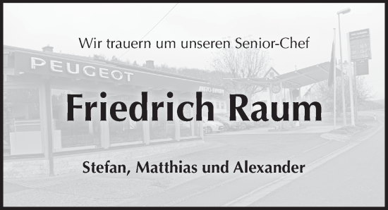 Traueranzeige von Friedrich Raum von Pegnitz-Zeitung
