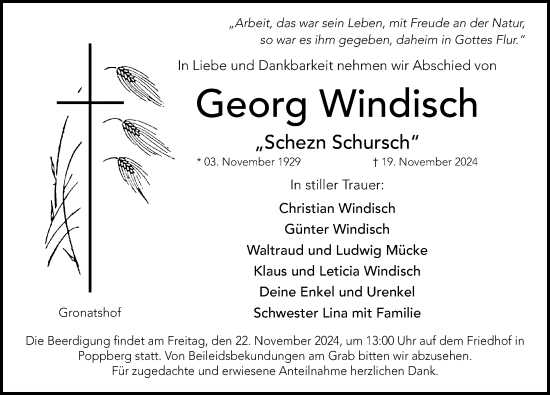 Traueranzeige von Georg Windisch von Hersbrucker Zeitung Lokal