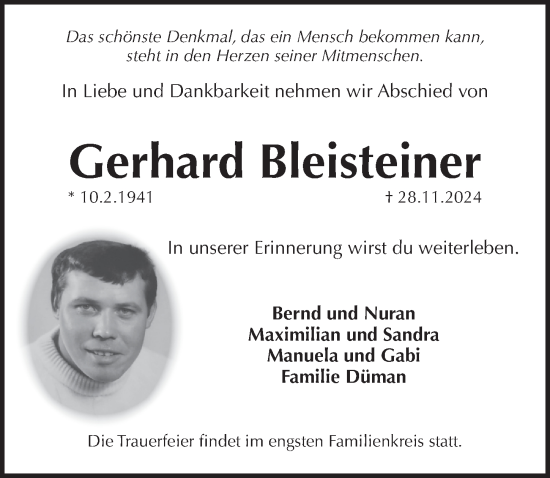 Traueranzeige von Gerhard Bleisteiner von Pegnitz-Zeitung