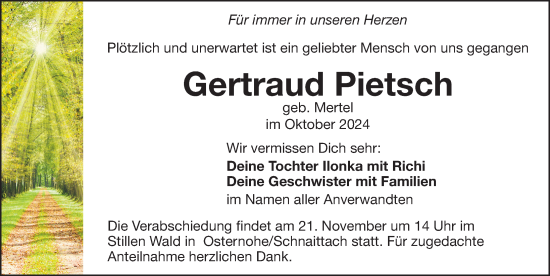 Traueranzeige von Gertraud Pietsch von Hersbrucker Zeitung Lokal