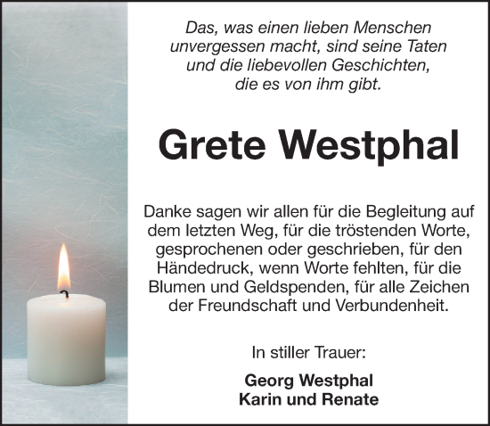 Traueranzeige von Grete Westphal von Hersbrucker Zeitung Lokal