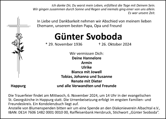 Traueranzeige von Günter Svoboda von Hersbrucker Zeitung Lokal