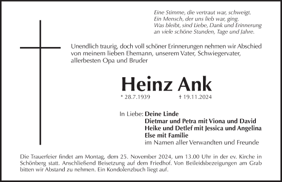 Traueranzeige von Heinz Ank von Pegnitz-Zeitung